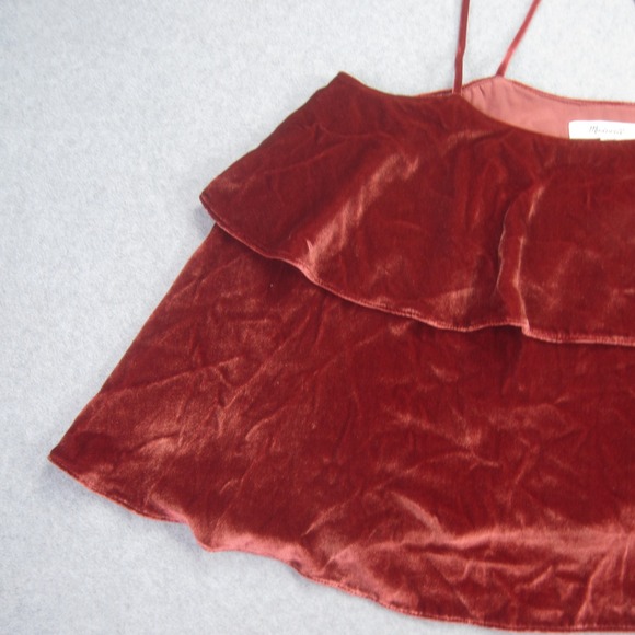 Madewell Tank Womens Small Rust Red Velvet Ruffle Cold Shoulder Spaghetti Top - Picture 3 of 13